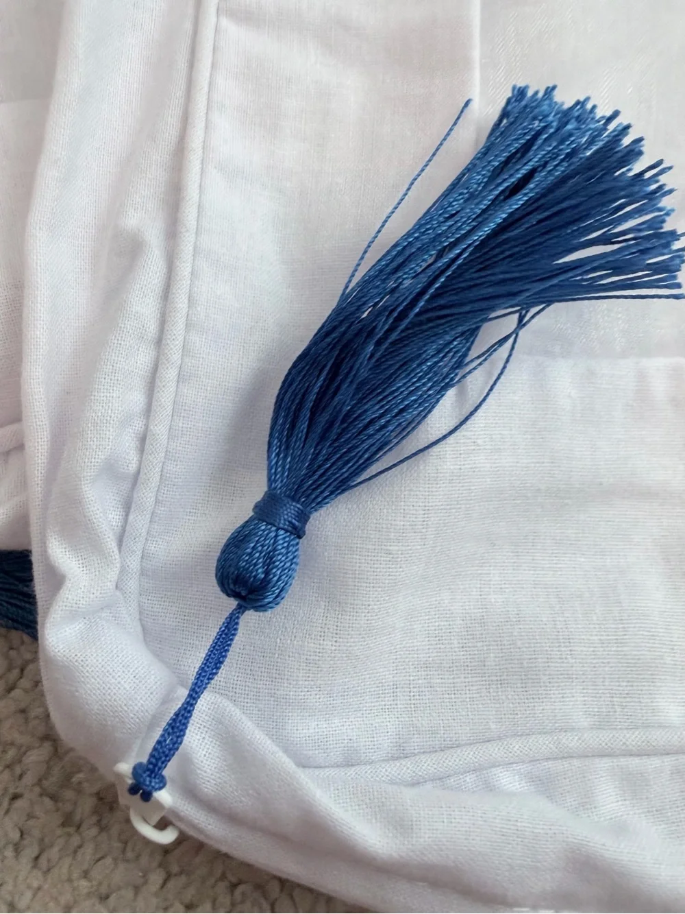 Cashmere Protection Pouch White Zippered Lot of 11 Blue Tassel